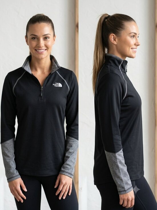 The North Face Tops - The Northface Black Athletic Pullover 1/4 Zip Performance Gray Trim Womens Shirt